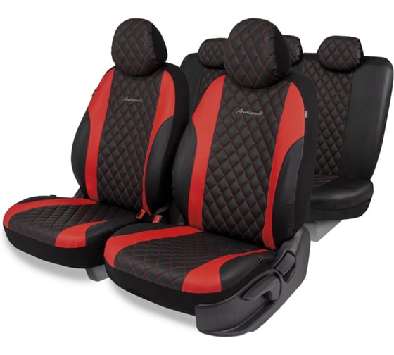 Авточехлы AUTOPROFI серия Standard, Excellent, экокожа, 3 мм поролон, 11 предметов, чёрный/красный EXL-1103G BK/RD 1