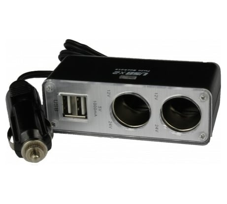 Разветвитель прикуривателя Nord-Yada 2 гнезда 2 USB провод 58 см, с индикат. 907342