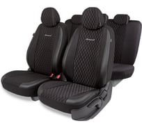 Авточехлы AUTOPROFI серия Premium, Black Ice. Ледяной шёлк, лён, премиальная экокожа, 7 мм. поролон, 4 молнии на заднем сидении, 11 предметов., чёрный, ICE-1107 BK/BK