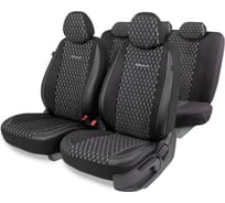 Авточехлы AUTOPROFI серия Premium, Black Ice. Ледяной шёлк, лён, премиальная экокожа, 7 мм. поролон, 4 молнии на заднем сидении, 11 предметов., чёрн./белый, ICE-1107 BK/WH