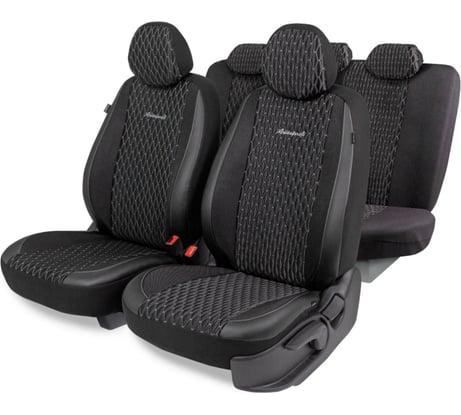 Авточехлы AUTOPROFI серия Premium, Black Ice. Ледяной шёлк, лён, премиальная экокожа, 7 мм. поролон, 4 молнии на заднем сидении, 11 предметов., чёрн./т.серый, ICE-1107 BK/D.GY