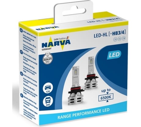 Автолампа NARVA HB3/HB4 P20d/P22d LED RANGE PERFOMANCE 24Wх2 6500K 2шт. 180383000