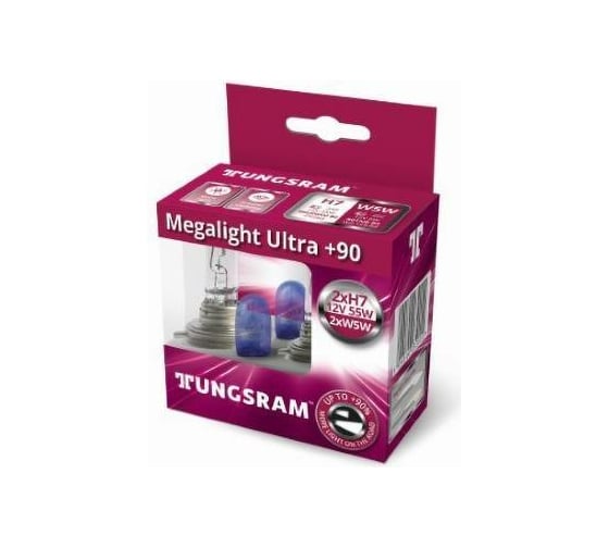 Набор ламп TUNGSRAM 2 X H7, Megalight Ultra +90 ,+ 2 X 501NB W5W, 12 В 93113952