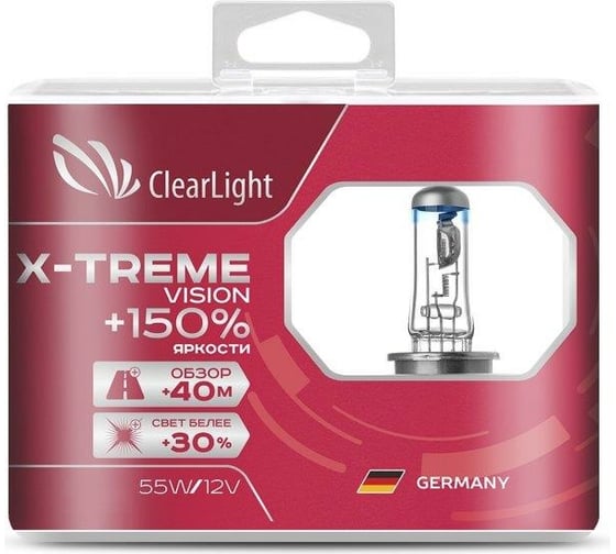 Комплект ламп Clearlight H1, 12 В, 55 Вт, X-treme Vision +150% Light, 2 шт. MLH1XTV150
