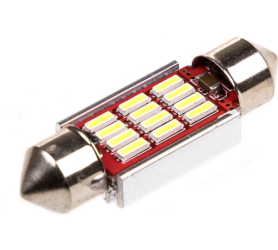 Автолампа диод T11 (C5W) 12/24V 12 SMD 1-конт 36мм радиатор Белая CAN BUS комп.2 шт салон/номер SKYWAY S08201309/K 1