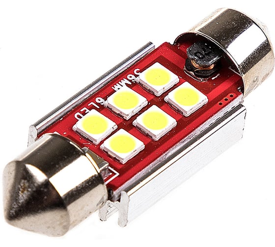 Автолампа диод T11 (C5W) SKYWAY 12V 6 SMD 1-конт 36мм радиатор Белая CAN BUS комп.2 шт салон/номер S08201307/K 1
