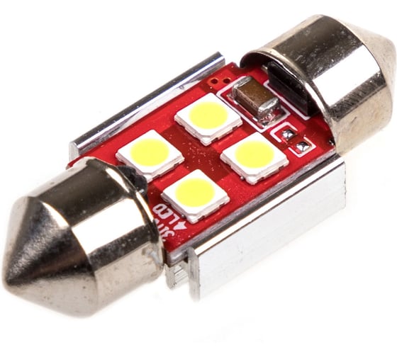Автолампа диод T11 (C5W) SKYWAY 12V 4 SMD 1-конт 31мм Белая CAN BUS комп.2 шт салон/номер S08201306/K 1