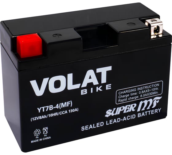 Мотоаккумулятор 12V 8Ah YT7B-4(MF) L+ для мотоцикла, мопеда и скутера, гидроцикла, квадроцикла, снегохода 150х65х94 Volat YT7B-4(MF) 1