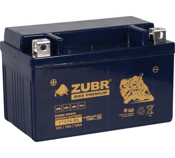 Аккумуляторная батарея ZUBR Мотоаккумулятор 12V 7 Ah BIKE PREMIUM YTX7A-BS L+, для мотоцикла, мопеда и скутера, гидроцикла, квадроцикла, снегохода 150x86x94 YTX7A-BS (ZubrPrem) 1