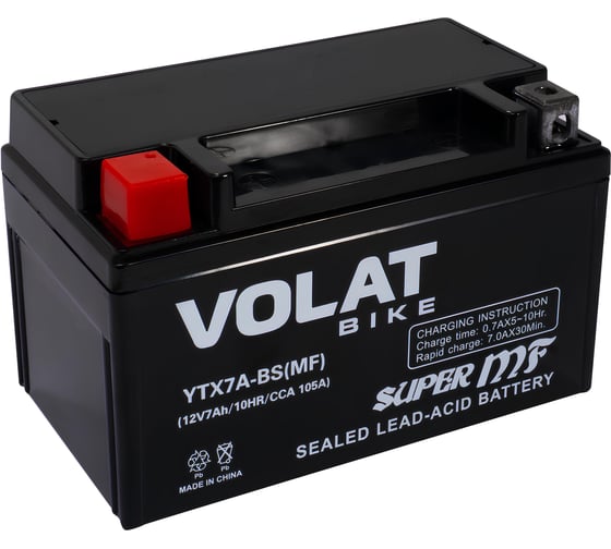 Мотоаккумулятор 12V 7Ah YTX7A-BS(MF) L+ для мотоцикла, мопеда и скутера, гидроцикла, квадроцикла, снегохода 150x87x94 Volat YTX7A-BS(MF) 1