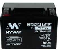 Мотоаккумулятор 12V 11Ah YTZ12S L+ для мотоцикла, скутера, гидроцикла, квадроцикла, снегохода и генератора 150x86x111 MYWAY BIKE YTZ12S