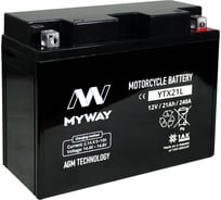 Мотоаккумулятор 12V 21Ah YTX21L R+ для мотоцикла, скутера, гидроцикла, квадроцикла, снегохода и генератора 205x91x159 MYWAY BIKE YTX21L