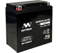Мотоаккумулятор 12V 16Ah YTX16 L+ для мотоцикла, скутера, гидроцикла, квадроцикла, снегохода и генератора 150x86x161 MYWAY BIKE YTX16