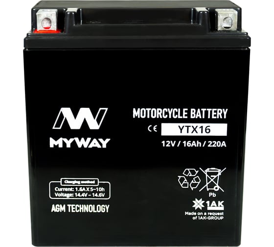Аккумуляторная батарея MYWAY BIKE YTX16, YTX16 (MYWAY) 1