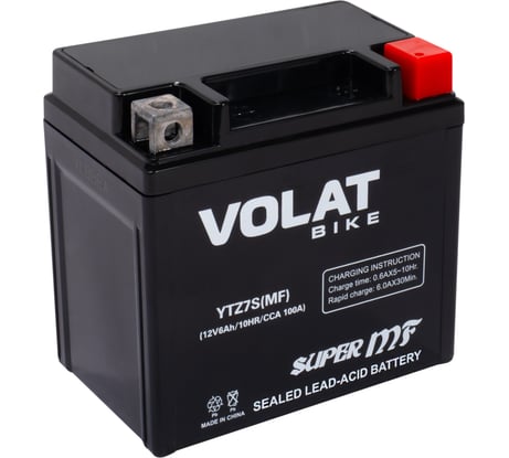 Мотоаккумулятор 12V 6Ah YTZ7S(MF) R+ для мотоцикла, мопеда и скутера, гидроцикла, квадроцикла, снегохода 113x70x106 Volat YTZ7S(MF)