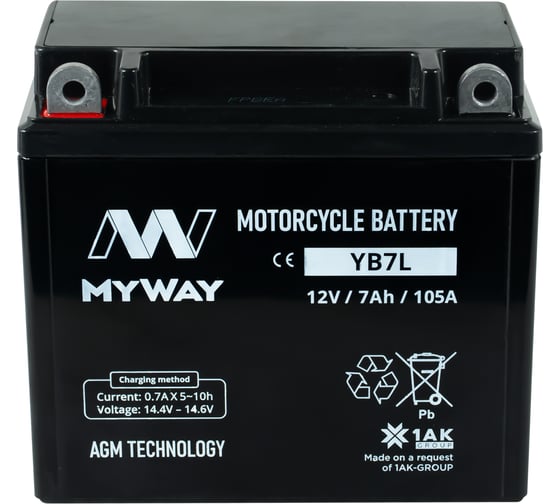 Аккумуляторная батарея MYWAY BIKE YB7L, Китай YB7L (MYWAY) 1