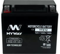 Мотоаккумулятор 12V 12Ah YTX12 L+ для мотоцикла, скутера, гидроцикла, квадроцикла, снегохода и генератора 150x86x130 MYWAY BIKE YTX12