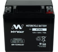 Мотоаккумулятор 12V 5Ah YTX5L R+ для мотоцикла, мопеда и скутера, гидроцикла, квадроцикла, снегохода 113x70x107 MYWAY BIKE YTX5L
