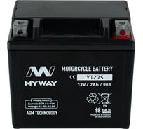 Мотоаккумулятор 12V 7Ah YTZ7S для мотоцикла, мопеда и скутера, гидроцикла, квадроцикла, снегохода 113x70x104 MYWAY BIKE YTZ7S
