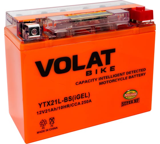 Мотоаккумулятор 12V 21Ah YTX21L-BS(iGEL) R+ для мотоцикла, скутера, гидроцикла, квадроцикла, снегохода и генератора 205х90х159 Volat YTX21L-BS(iGEL) 1