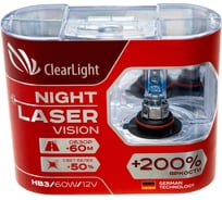 Комплект ламп Clearlight HB3, 12 В, 60 Вт, Night Laser Vision +200% Light, 2 шт. ML9005NLV200