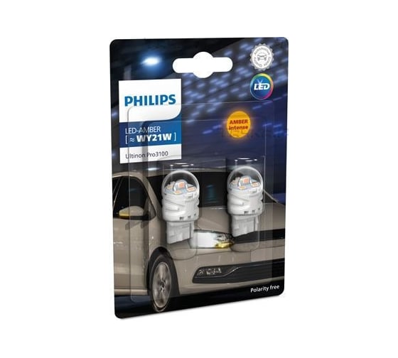 Лампа PHILIPS WY21W 1,75W (W3x16d) 2800K Ultinon Pro3100 SI, блистер, 2шт, AMBER 11071AU31B2 1