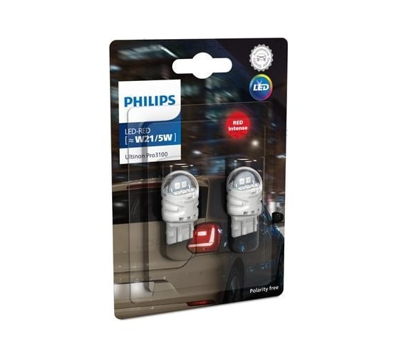 Лампа PHILIPS W21/5W 1,75/0.8W, W3x16q, 2800K Ultinon Pro3100 SI, блистер, 2шт, RED 11066RU31B2 1