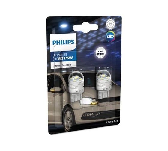 Лампа PHILIPS W21/5W 1,75/0,8W (W3x16q) 6000K Ultinon Pro3100 SI, блистер, 2шт, 11066CU31B2 1