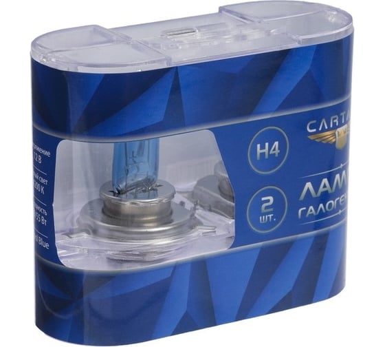 Галогенная лампа Cartage Cool Blue P43t, H4, 60/55 Вт +30%, 12 В, 2 шт. 3850890
