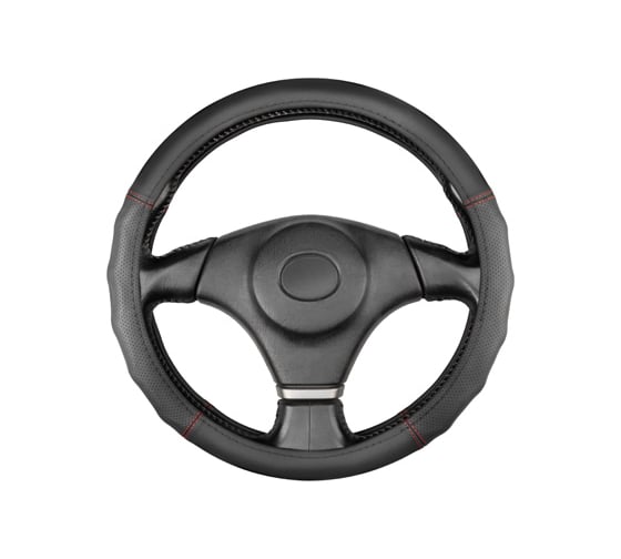 Оплетка кожаная SKYWAY M (37-39 см) Design Gorilla-5 Черная, красная строчка S01102565 1