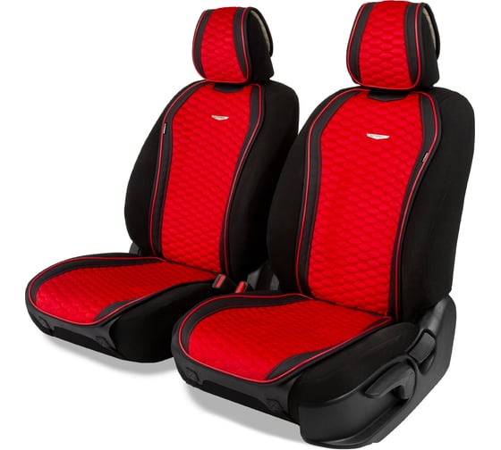 Накидки AUTOPROFI Designo, 2 шт, на передние сиденья, стёганая алькантара + эко-кожа, чёрн./красный DES-600 BK/RD 1