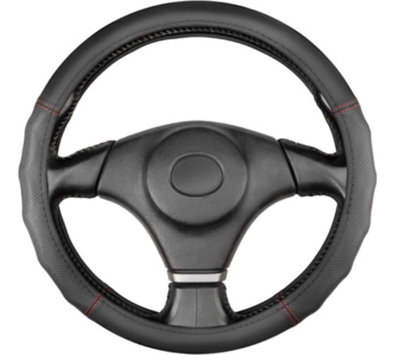 Оплетка SKYWAY кожаная L (39-41 см) Design Gorilla-5 Черная, красная строчка S01102566 1