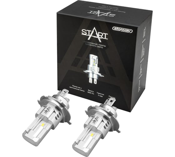 Автолампа SKYWAY диод H4 P43t 12V 40W 5000Лм  компакт START 6000К Белая коробка комп.2шт S08201628 1