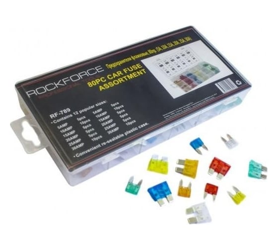 Флажковые предохранители ROCKFORCE 5А, 10А, 15А, 20А, 25А, 30А, 80 предметов RF-789