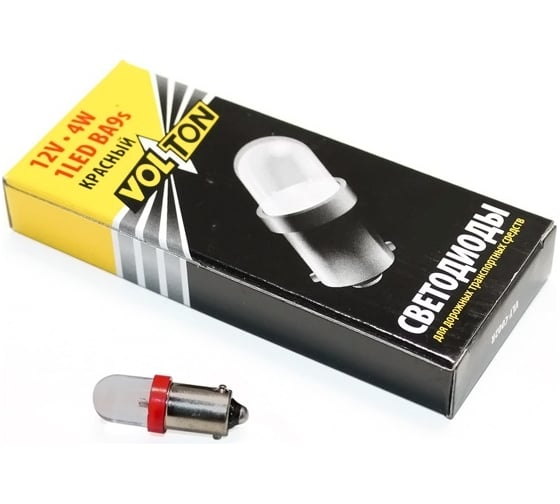 Лампа VOLTON светодиодная, Т8, BA9S, 12 В, 4 Вт, 1 LED, для салона/габаритов, красный VLT-C002 RED