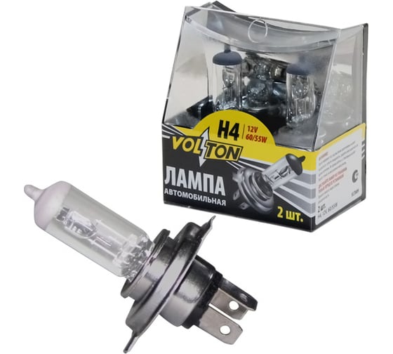 Лампа галогенная VOLTON H4 12В 60/55 Вт Р43t комплект 2шт. VLT140