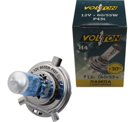 Галогенная лампа VOLTON H4 12В 60/55 Вт +30 VLT1401U