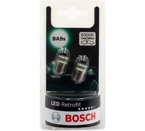 Лампа BOSCH светодиодная, 12 В, T4W, 1 Вт, 6000 K, LED RETROFIT COOL, 2 шт. 1 987 301 513