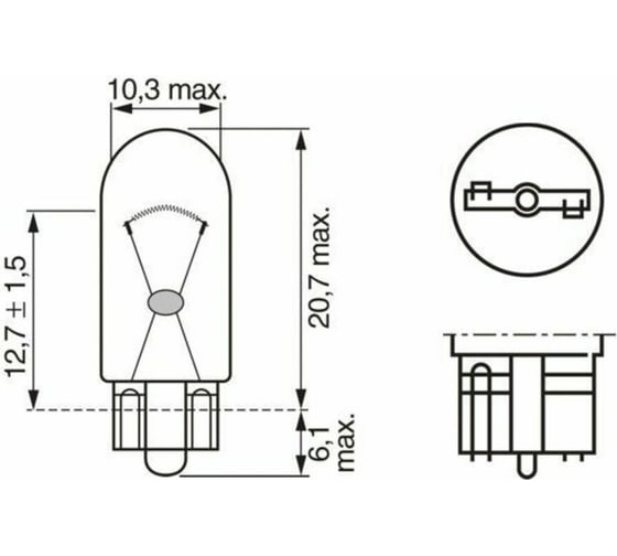 Лампа BOSCH 12 В, W3W, 3 Вт, W2.1x9.5d, 1 шт. 1 987 302 818