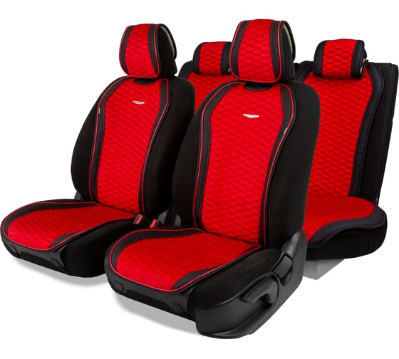 Накидки AUTOPROFI Designo, комплект на весь салон, стёганая алькантара + эко-кожа, чёрн./красный DES-1100 BK/RD 1