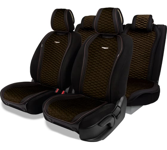 Накидки AUTOPROFI Designo, комплект на весь салон, стёганая алькантара + эко-кожа, чёрный/коричневый DES-1100 BK/BR 1