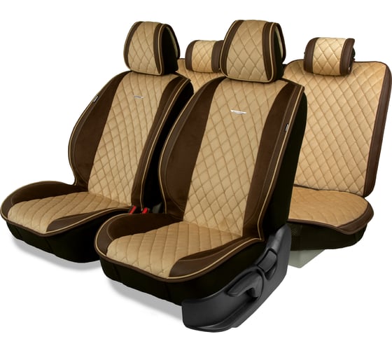 Накидки AUTOPROFI Grande, комплект на весь салон, стёганая алькантара + эко-кожа, коричневый/бежевый GRN-1100 BR/BE 1