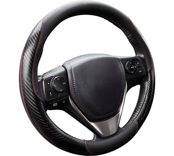Оплетка KRAFT эко-кожа с карбоновыми вставками, размер M, 38 см, черная KT 800343