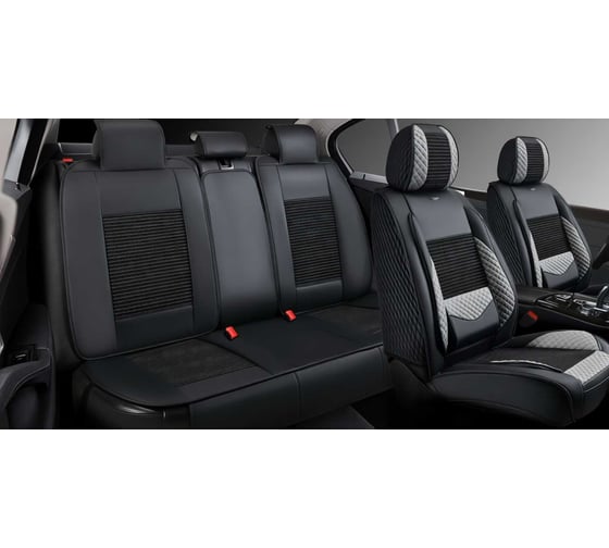Накидки PSV 5D Volt (Черно-Серый), комплект на весь салон, экокожа + льняное плетение 139034 1