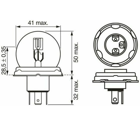 Лампа BOSCH 24 В, R2, 55/50 Вт, P45t, Trucklight, 1 шт., картон 1 987 302 421