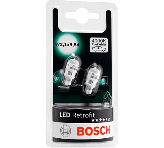 Лампа BOSCH светодиодная, 12 В, T4W, 1 Вт, 4000 K, LED RETROFIT WARM, 2 шт. 1 987 301 514