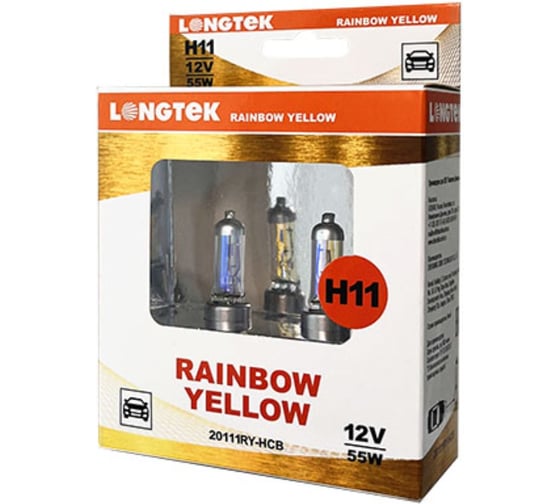 Автолампа галогенная H11 12V 55W PGJ19-2 Rainbow yellow , комплект 2 шт LONGTEK 20111RY-HCB 1