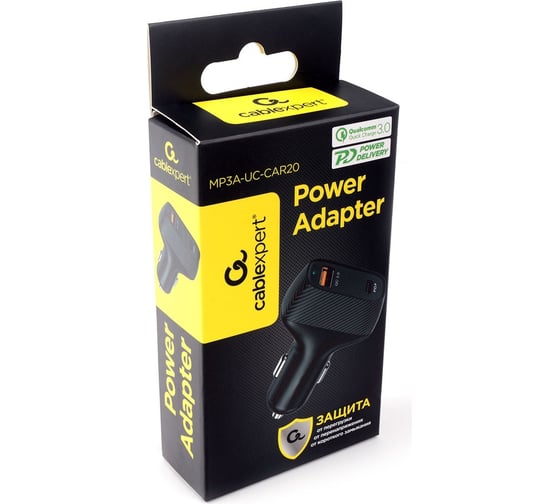 Адаптер питания Cablexpert USB Type-C + Type-A 36 Вт QCMP3A-UC-CAR20 MP3A-UC-CAR20