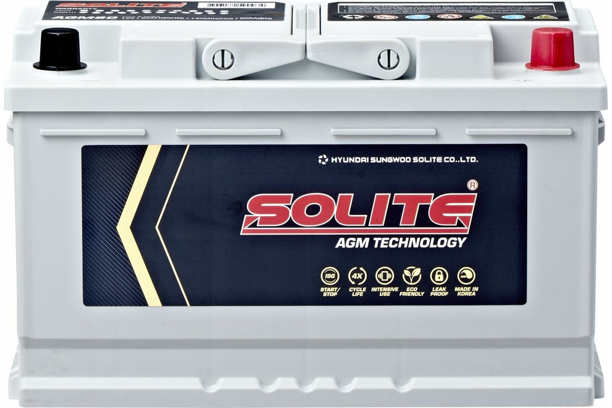 Аккумуляторная батарея Solite AGM80 6СТ80 314x174x190, емкость 80 а/ч ОП