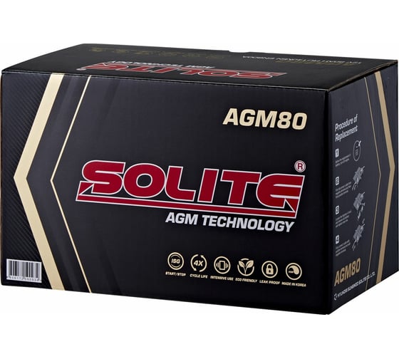 Аккумуляторная батарея Solite AGM80 6СТ80 314x174x190, емкость 80 а/ч ОП